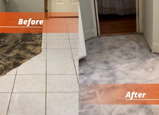 Before and after images of tile removal services in action.